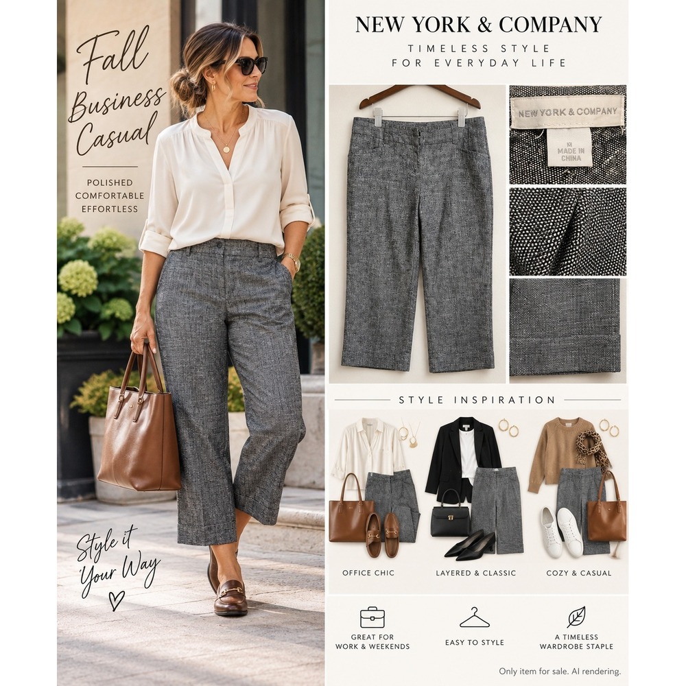 New York & Company 4 Cropped Trousers Gray Ankle Pants Business Casual Workwear